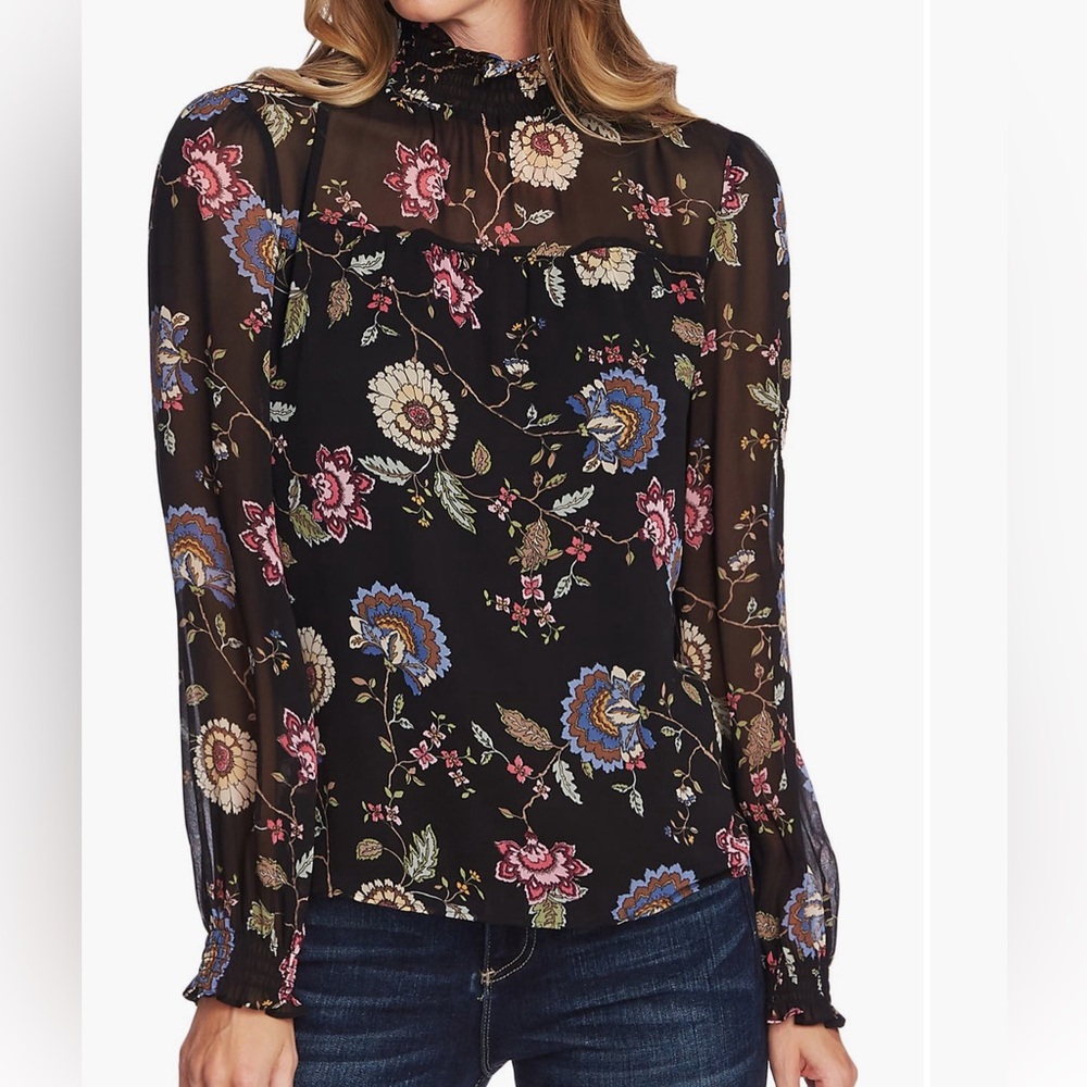 Vince Camuto Windsor Floral Chiffon Blouse Size M